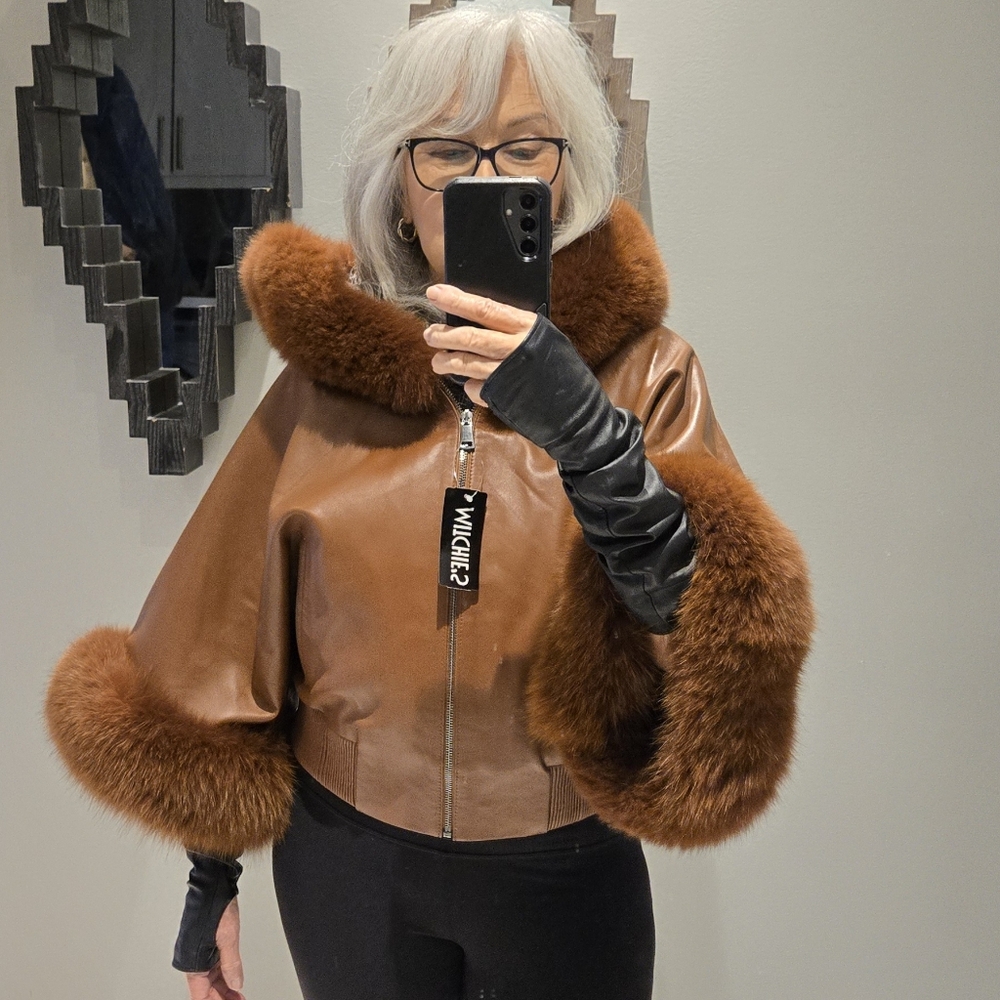 Mitchie's Leather Fur Hooded Jacket Sm